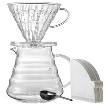 Conjunto Cafeteira Kit V60 02 Jarra de Vidro 500ml com Suporte de Filtro em Acrílico Colher Medidora e 40 Filtros