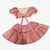 conjunto caipira top e saia rosa pink - p ao g