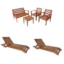 Conjunto Cairo 4 Peças e 2 Espreguiçadeiras Menton Marrom/Madeira Conjunto Cairo 4 Peças e 2 Espreguiçadeiras Menton Marrom/Madeira