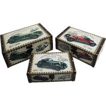 Conjunto Caixa Madeira Retro Decorativo Porta Objetos 3Pçs