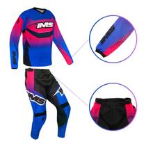 Conjunto Calça Camisa Extreme Ims Revo 2024 Motocross Trilha Velocross Azul/Rosa