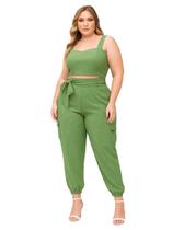 Conjunto Calça Cargo e Cropped em Crepe Sunflower Plus Size