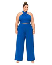Conjunto Calça Cargo e Cropped Transpassado em Crepe Sunflower