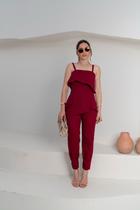 Conjunto calça cenoura e blusa babado linho viscose antonela