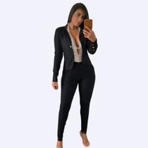 Conjunto Calça Cintura Alta Bengaline + Blazer Terno Social Uniforme Secretaria Enfermagem Escritório Advocacia Bancario - LN Moda Feminina
