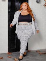 Conjunto Calça e blazer Feminino Terninho Plus Size Tamanho Grande Social Xadrez Casual Elegante Jacquard Conjunto Calça e blazer Feminino Terninho Plus Size Tamanho Grande Social Xadrez Casual Elegante Jacquard