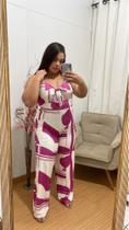 Conjunto calça e blusa longo, sol Modas feminino, estampado vinho tam G
