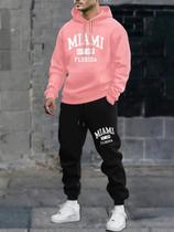 Conjunto Calça E Blusa Moletom Academia Jogger Masculino Feminino Miami com Capuz e Bolso