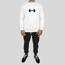 Conjunto Calça e Blusa Moletom Careca Sem Capuz Algodão Estampado Peso Academia