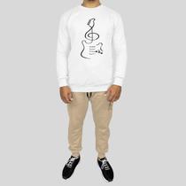 Conjunto Calça e Blusa Moletom Careca Sem Capuz Algodão Estampado Violinha