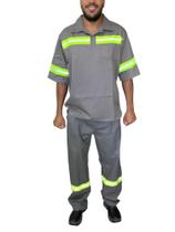 Conjunto Calça e Camisa Brim Faixa Refletiva Manga Curta