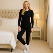 Conjunto Calça e Camiseta SEGUNDA PELE FLANELADA FEMININA térmica Forrado Blusa frio Academia 659