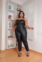 Conjunto Calça E Colete material sintético Cintura Alta Plus Size Inverno Elegância