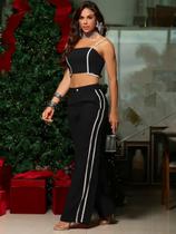 Conjunto Calça e Cropped Elegante Empório PitBull 91948 Cor:PretoTamanho:M Conjunto Calça e Cropped Elegante Empório PitBull 91948 Cor:PretoTamanho:M