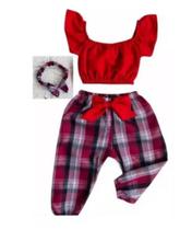 Conjunto Calça E Cropped Junino Infantil + Laço Menina Festa Conjunto Calça E Cropped Junino Infantil + Laço Menina Festa