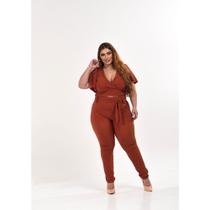 Conjunto Calça e Cropped Manga Flare Plus Size Malha Crepe Alta Qualidade Feminina