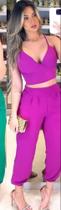 Conjunto calça e croppt roxo