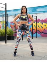 Conjunto calça e top quadrinhos mulher maravilha fitness academia