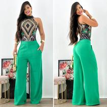 Conjunto Calça Feminina de Trico com Body Estampado Suplex