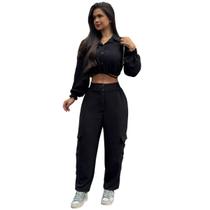 Conjunto Calça Jogger Com Cropped Manga Aerolook Elástico