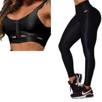 Conjunto Calca Legging Comum + Top Glossy Preto Moving