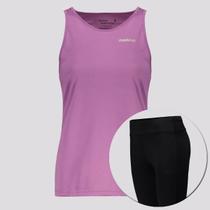 Conjunto Calça Legging e Regata Rainha Feminina Preta e Lilás