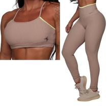 Conjunto Calca Legging Heart Jacquard Dunas Nude +Top Moving