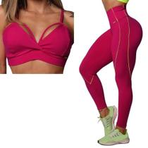 Conjunto Calca Legging Hope Comum Cherry +Top Moving Fitness