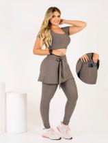 Conjunto Calça Legging Saia Com Bolso Laço + Top Cropped Moda Fitness Evangélica Academia The Start