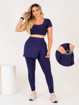 Conjunto Calça legging Saia Fenda Com Bolso Top Cropeed Moda Evangélica Fitness Treino Academia The Start