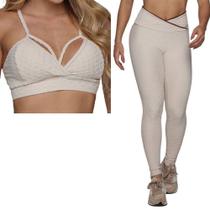 Conjunto Calca Legging Sense Diamond Off White + Top Moving