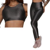 Conjunto Calca Legging Vision Glossy Grafite + Top Moving
