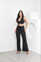 Conjunto Calça Pantalona Com Cós Virado e Colete