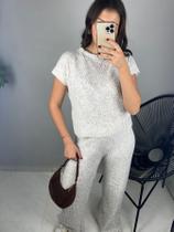 Conjunto Calça Pantalona e Blusa Colete Tricot Mousse Feminino Aerolook Elegância Conjunto Calça Pantalona e Blusa Colete Tricot Mousse Feminino Aerolook Elegância