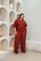 Conjunto Calça Pantalona E Blusa Manga Plus Size Luxo