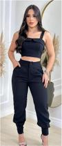 Conjunto calça pantalona e cropped de linho wide leg tamanho unico na cor preta