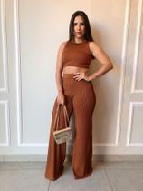 Conjunto Calça Pantalona e Cropped Tecido : Poliéster