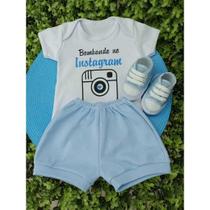 Conjunto Calce Facil Com Body E Short Bebe Menino Mêsversario Estampado Verão 100% Suedine