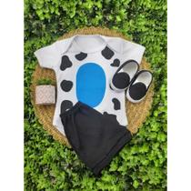 Conjunto Calce Facil Com Body E Short Bebe Menino Mêsversario Estampado Verão 100% Suedine