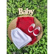 Conjunto Calce Facil Com Body E Short Bebe Menino Mêsversario Estampado Verão 100% Suedine