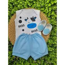 Conjunto Calce Facil Com Body E Short Bebe Menino Mêsversario Estampado Verão 100% Suedine