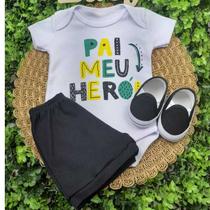 Conjunto Calce Facil Com Body E Short Bebe Menino Mêsversario Estampado Verão 100% Suedine
