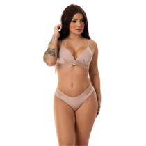 Conjunto Calcinha e Sutiã com Bojo Soft Sem Aro de Microfibra Não Amassa Tanga Fio Duplo Confortável