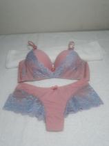 Conjunto Calcinha e sutiã cor Romance com azul bebê referência 997