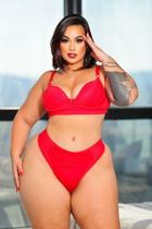 Conjunto Calcinha e Sutiã Plus Size Fio Dental Renda Com Bojo