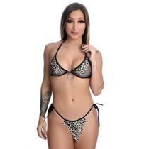 Conjunto Calcinha e Sutiã Sensual Sexy Fetiche Pedrita Onça Tamanho Unico