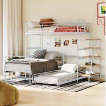 Conjunto Cama Alta com Bicama Infantil / Juvenil Teko Casatema Branco Fosco