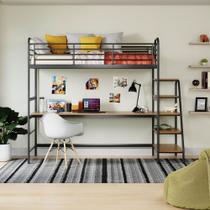 Conjunto Cama Alta Infantil / Juvenil com Mesa de Estudos Teko Casatema Azul/ Álamo