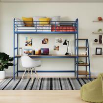 Conjunto Cama Alta Infantil / Juvenil com Mesa de Estudos Teko Casatema Preto Fosco / Álamo