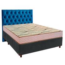 Conjunto Cama Box Azul Casal + Colchão D33 Maxsono Paropas + Cabeceira
